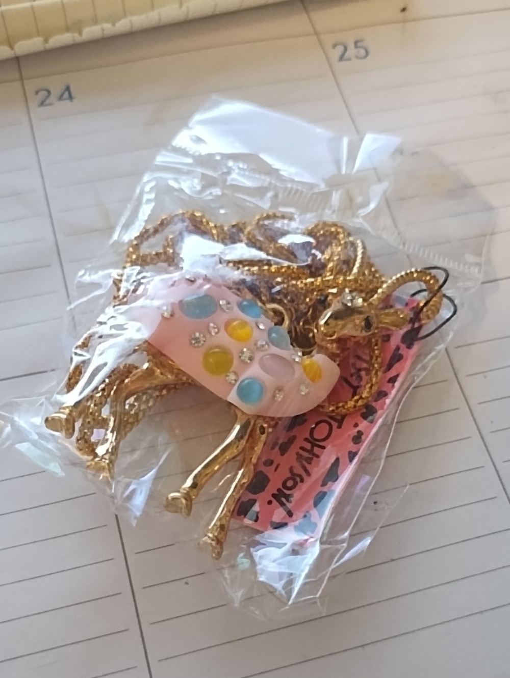 Kids Pink Giraffe Pendant Necklace with Multicolor Accents